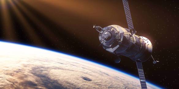 Spacecraft In The Rays Of Sun. 3D Scene.